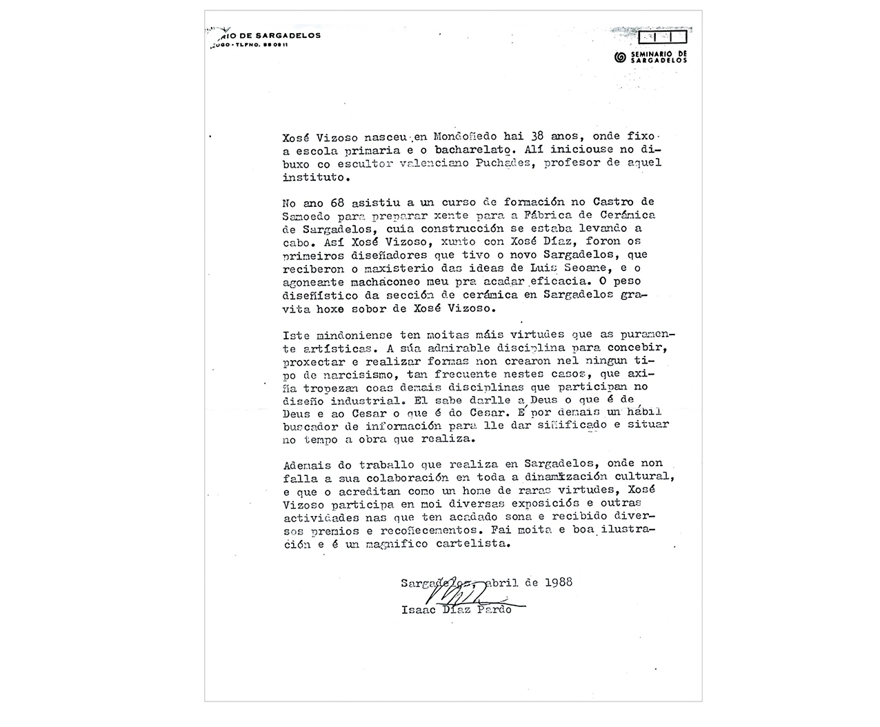 Carta de Isaac a Vizoso 1988.